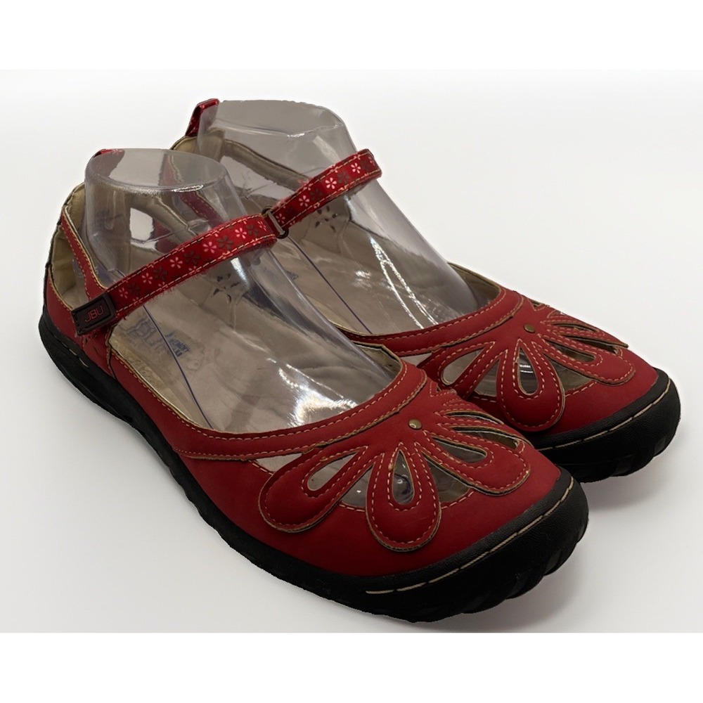 JBU JAMBU Red Wildflower Encore Maryjane Sandal Memory Foam Vegan Leather Sz 9.5